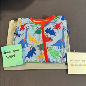 Macaron + Me Christmas Dinosaur Print Baby Footie‎ Onesie 0-3 months